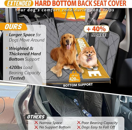 Back Seat Extender for Dogs-Large Space, Dog Car Seat Cover Hard Bottom Holds 420lb, Sturdy Backseat Extender for Dogs, Upgraded Material,Waterproof Dog Hammock for Car, SUV, Truck