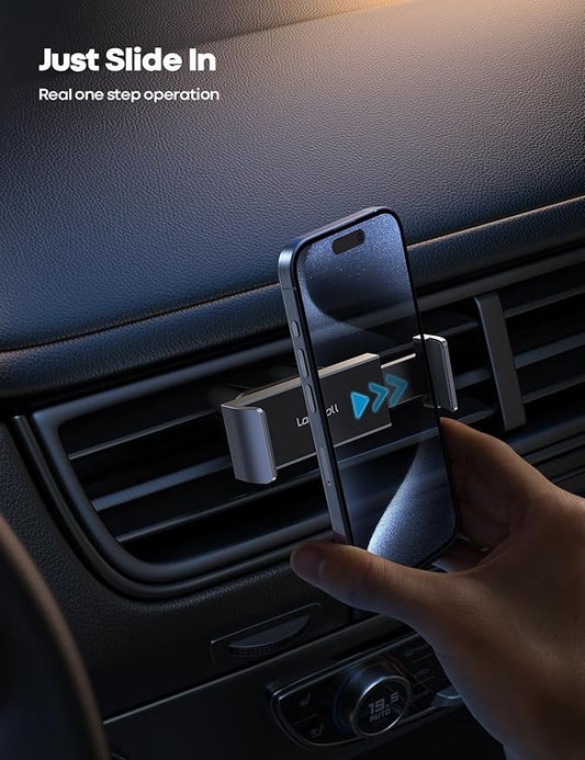 Lamicall Car Cell Phone Mount, Air Vent Clip Holder, Universal Stand Hands Free Cradle Compatible with Phone 12 Mini 11 Pro Xs Xs Max Xr X 8 7 6 6s Plus SE and Other 4.7-6.5'' Smartphones - Gray