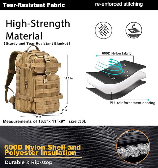 Small Tactical Backpack Military Daypack - 30L Backpack for Men Molle Assault Pack Bug Out Bag for Hiking Camping Travel Army Hunting Rucksack Trekking (Coyote)
