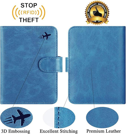 Passport Holder Cover Wallet RFID Blocking Leather Card Case Travel Accessories for Women Men (#Blue)