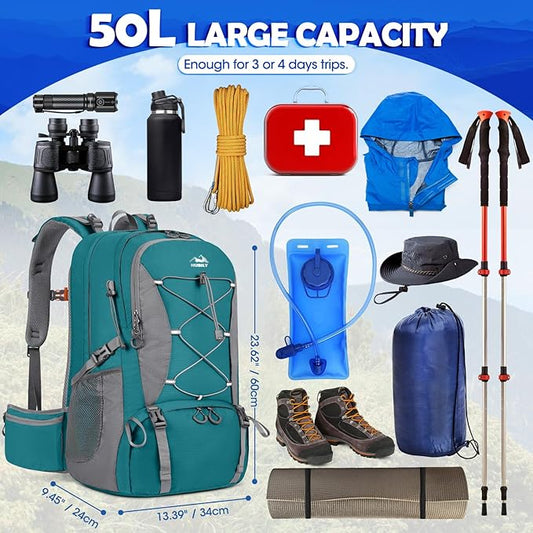 NUBILY 50L Hiking Backpack Waterproof Camping Backpack for Men Women Lightweight HIking Daypack Outdoor Travel Daypack