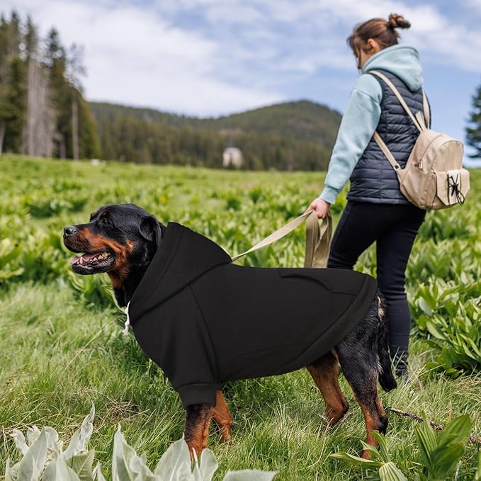 4XL Dog Sweaters for Large Dogs,Dog Hoodie,Cozy Fleece Interior Sweatshirt with Hood & Pocket,Leash Hole,Pet Clothes Sweater Hoodie for Large Dogs,Black&4XL