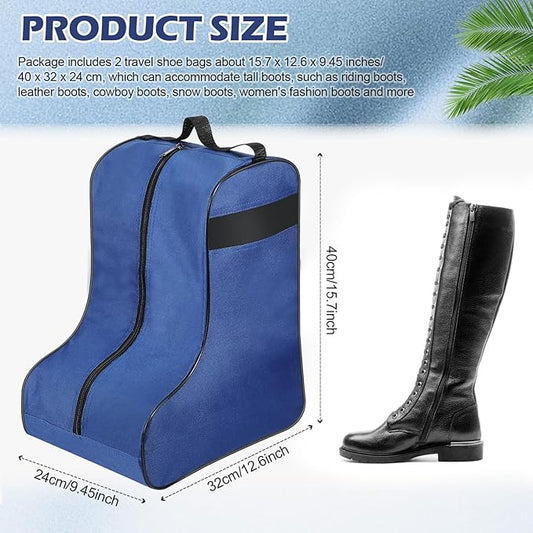 1 Pc Boot Bags for Cowboy Boots Portable Storage Bag for Travel Long Tube Shoes Bags Men Tall Shoe with Handle for Home (Dark Blue)