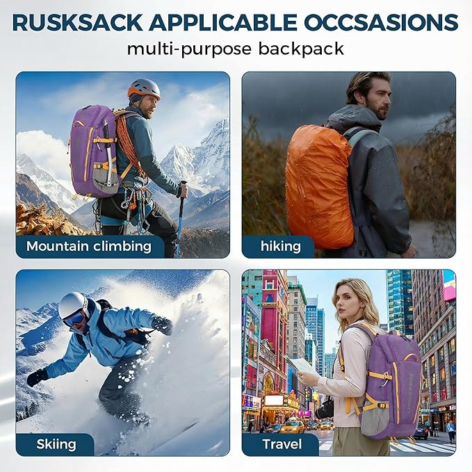Bseash 45L Waterproof Hiking Camping Backpack with Rain Cover, Outdoor Sport Travel Bag Daypack for Climbing Skiing Cycling (Gray)