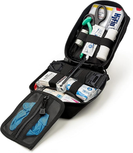 Scherber Premium IFAK Kit Trauma Pack | HSA/FSA Approved | SOF Tourniquet, QuikClot 4x4 HyFin Chest Seal, Israeli Bandage | Fully Stocked MOLLE Pouch for Gunshot, Bleeding, Major Wound Care (Black)