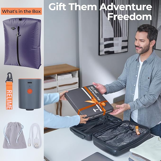 Classic Series Vacuum Bags for Travel Luggage with Wireless Pump, Compression Bags for Carry On Suitcases and Backpack, Vacuum Seal Packing cube for Cloth Packing (1PC + PUMP Lavender)