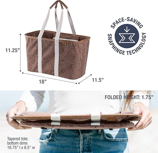 CleverMade EcoBasket Reusable Grocery Tote - Collapsible Storage Shopping Organizer - Heavy Duty Utility Bag Home
