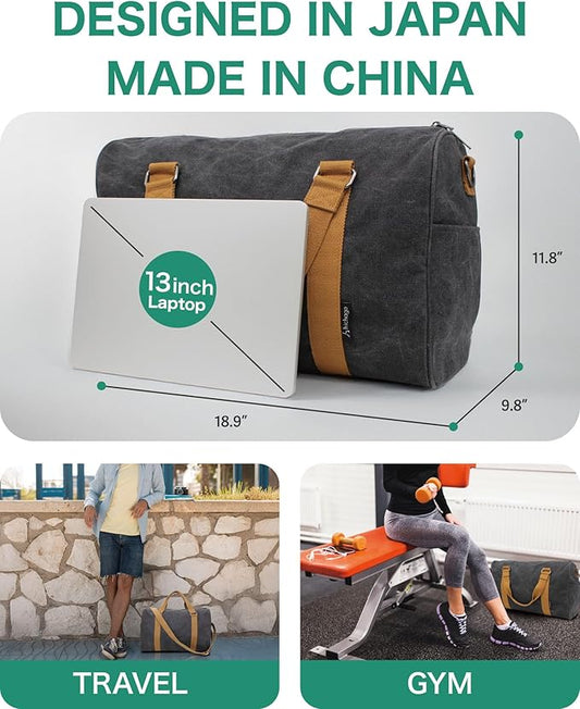 Duffle Bag for Travel, Gym Bags for Men, Weekender Bags for Women, Carry On Bag with Luggage Sleeve, Canvas Bag with Shoulder Strap (Black)