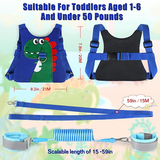 Toddler Leash-Baby Walking Safty Harness and Child Anti Lost Wrist Link for Girls/Boys Travel (Blue+Green)