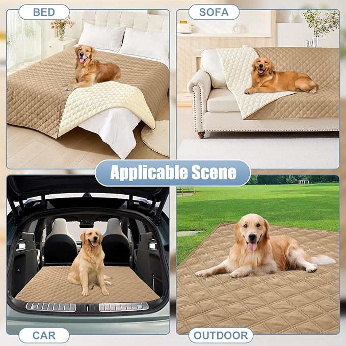 Smiry Waterproof Dog Bed Cover Pet Blanket, Soft Washable Dog Blanket for Furniture Bed Couch Sofa Reversible, Checkered (82"x82", Camel/Beige)