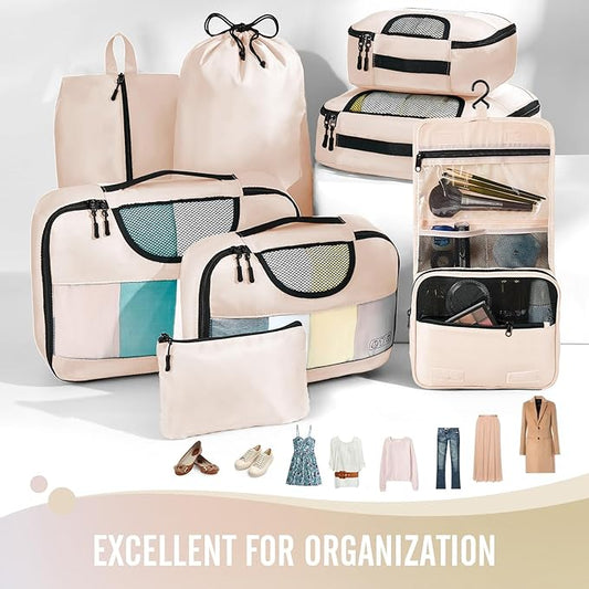 Veken 8 Set Packing Cubes, Travel Gifts for Women Mom, Carry on Suitcase Organizer Bags with Hanging Toiletry Bag and Large Laundry Bag, Travel Essentials Luggage Accessories for Cruise Ship