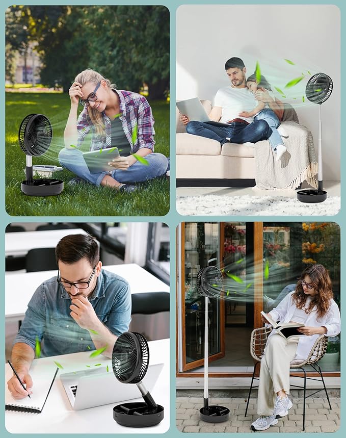 Primevolve Portable Oscillating Standing Fan,Rechargeable Battery Operated USB Floor Table Desk Fan with Remote, Bedroom Camping Travel Fans Black 7.7"