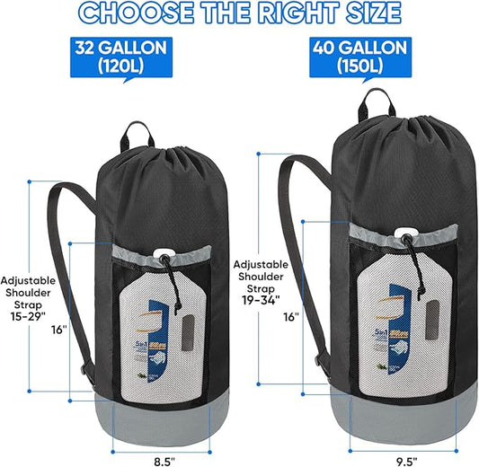 BALEINE 120L Laundry Bag Backpack, 900D Oxford Fabric Large Travel Laundry Bags with Shoulder Straps and 2 Mesh Pockets for College Dorm, Apartment, Laundromat (Black, 120L)