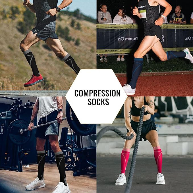 Compression Socks for Women Men Circulation Knee High 8 Pairs for Nurses, Running, Travel, Athletic