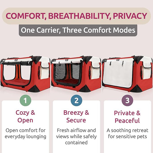Cat & Dog Pet Carrier, Soft-Sided, Large 24"x16"x16", Fits Large Cat, 2 Cats, or Medium Dog Comfortably, Great for Travel & Vet Visits, Privacy Windows, Removable Bed, Locking Zippers, Foldable