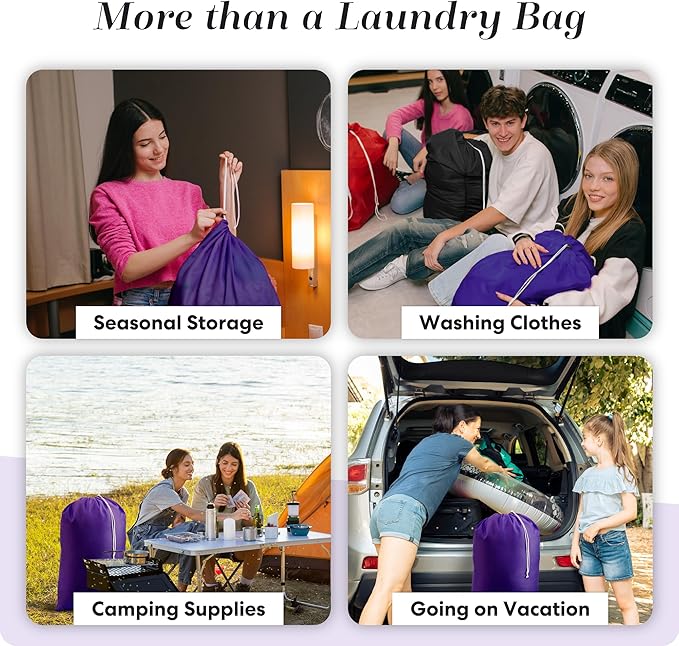 Nylon Laundry Bag - Locking Drawstring Closure and Machine Washable. These Bags will Fit a Laundry Basket or Hamper and Strong Enough to Carry up to Three Loads of Clothes. (Purple)