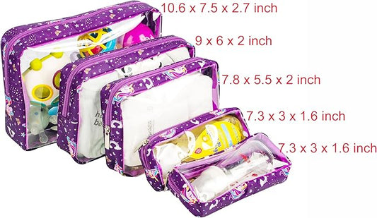TSA Approved 5-Piece Diaper Bag Organizer Pouch Set Clear Waterproof TPU Kids Toiletry Storage Set Travel Packing Clutch Cube Bags for Baby Nursing