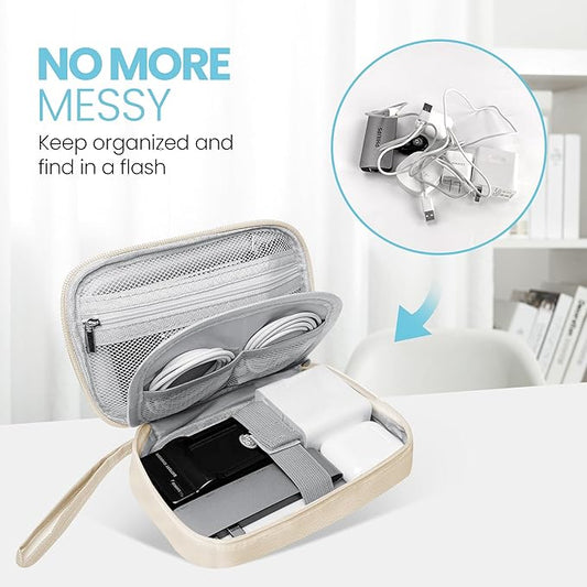 Electronics Travel Organizer,Portable Waterproof Electronic Travel Storage Bag for Small Charging Cord Storage,Charger,Small Electronics,SD Card,with 5 Cable Ties,for Travel,Business-Beige