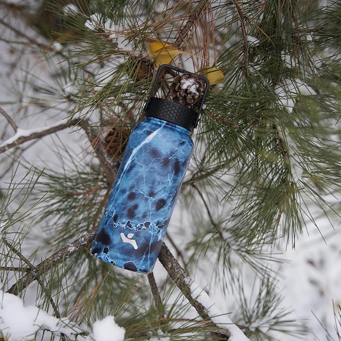 32 oz Insulated Water Bottle Stainless Steel Sport Bottles with 3 Lids,Marble Ocean