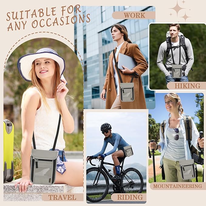 Passport Holder for Travel, Neck Pouch Travel Wallet With RFID Blocking, Waterproof Lightweight Passport Wallet for Women and Men (Gray)