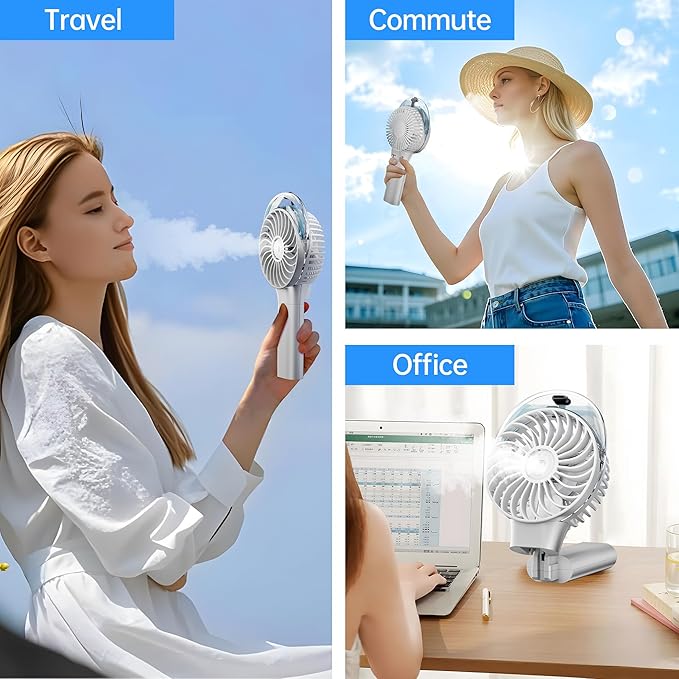 PANERGY Handheld Misting Fan – Rechargeable Battery Operated,Handheld Personal Fan with Mist Spray, Electric Hand Fans, 180° Foldable Mister Fans for Travel, Camping, Disney, Concerts, Office(White)