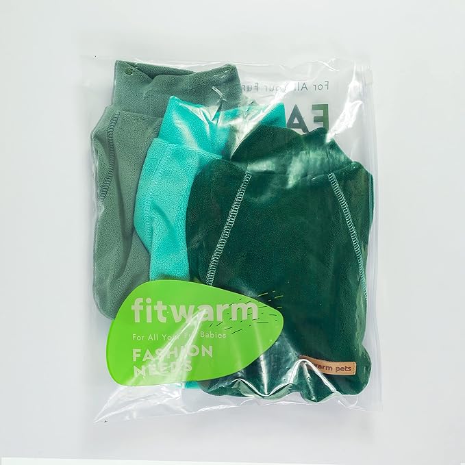Fitwarm 3 Pack Fleece Sweater - Turtleneck Dog Sweatshirt, Cat Apparel, Dark Green, Teal Green, Olive Green, Large
