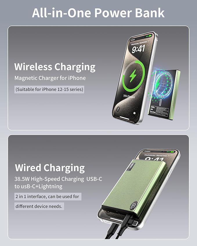 Portable Charger Power Bank, 10000mAh Wireless Charger Phone with USB C to 20 W PD Fast Charging Cable, Mag-Safes Battery Pack Magnetic Charger for Phone 17/16/15/14/13/12 Pro/Pro Max/Plus Pad