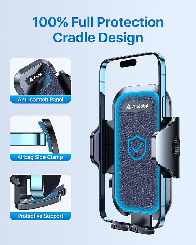 andobil Car Phone Holder, 2025 Military-Grade 89lbs Strongest Suction Phone Holders for Your Car Dashboard/Windshield/Vent Easy Clamp Cellphone Holder Truck Stand for iPhone 17 16 15 Pro Max, Blue