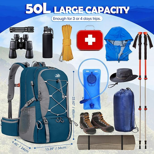 NUBILY 50L Hiking Backpack Waterproof Camping Backpack for Men Women Lightweight HIking Daypack Outdoor Travel Daypack