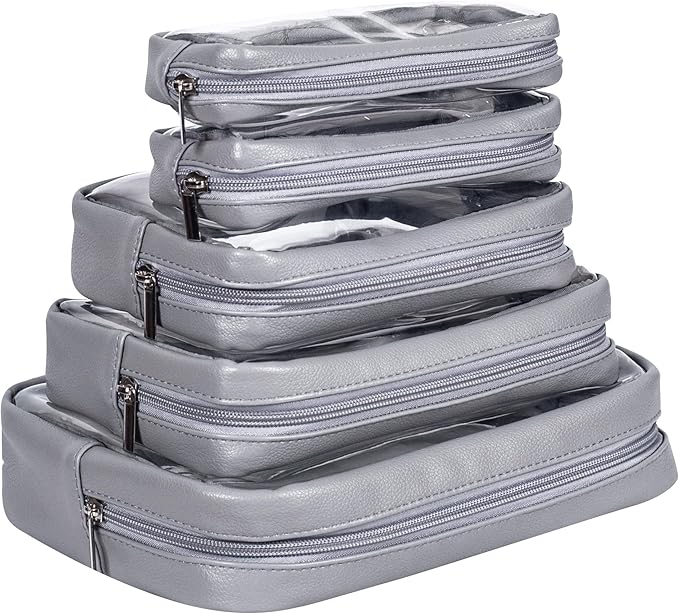 TSA Approved 5-Piece Diaper Bag Organizer Pouch Set Clear Waterproof TPU Kids Toiletry Storage Set Travel Packing Clutch Cube Bags for Baby Nursing