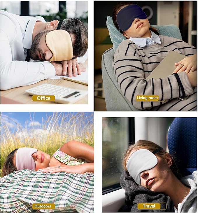 Luxury Pure Silk Sleep Mask | 100% Natural Mulberry Silk | Double-Sided Softness | Adjustable Strap & Full Light Blocking | Perfect for Travel, Office Naps & Nighttime Sleep (Navy Blue)