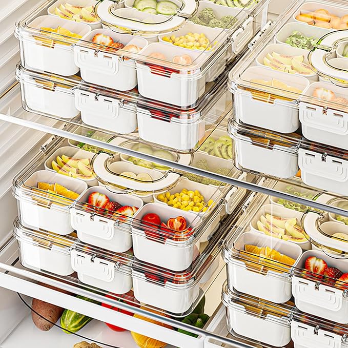 Divided Serving Tray with Lid and Handle, Portable Snack Box, 12 Compartments Veggie Fruit Tray, Charcuterie Platter Snackle Box Container for Party, Snacks, Picnic, LARGER SIZE