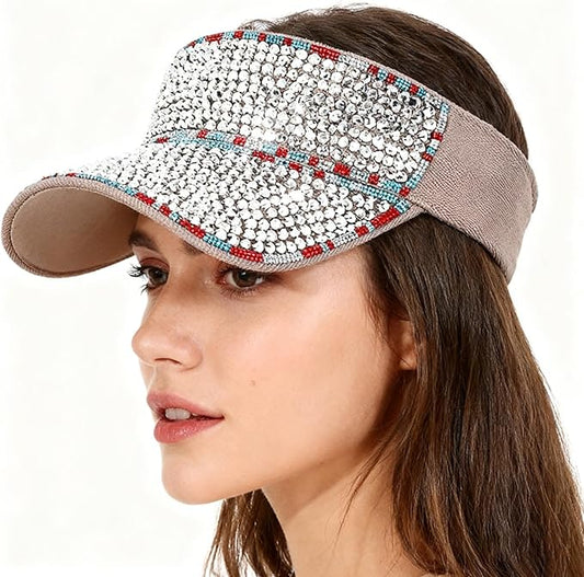 Bling Shiny Rhinestone Sports Sun Visor Hat for Women Summer Adjustable Breathable Beach Visor Caps Running Golf Sun Hat