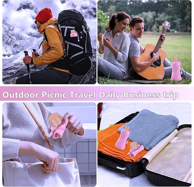 Collapsible Water Bottles,650ml,Leak Proof,Reuseable BPA Free Silicone Foldable Water Bottles,Durable Lightweight for Travel Gym Camping Hiking,Compact Size Portable Sports Water Bottle (Purple)