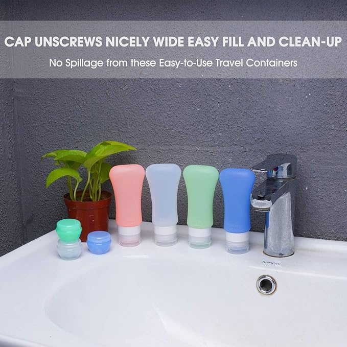 14 Pack Silicone Travel Bottles Set, Leak Proof Travel Size Containers, Perfect For Personal Travel (Green)