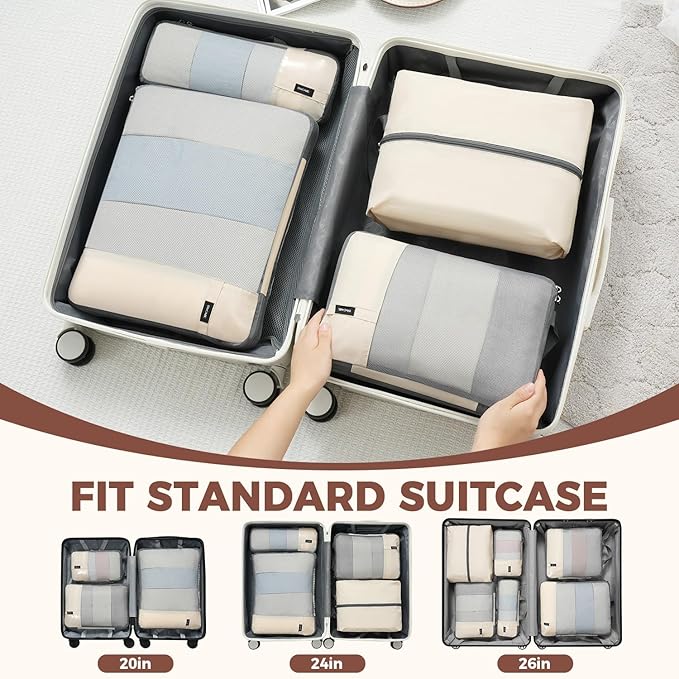 BAGAIL 6 Set/4 Set Lightweight Compression Packing Cubes with Packing List, Anti-Tearing Expandable Organizer Bags for Travel