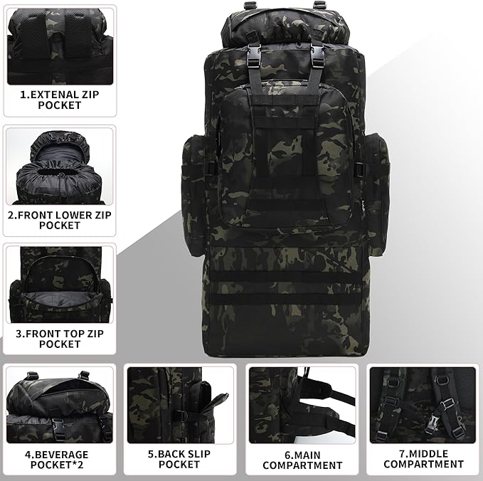 King'sGuard 100L Camping Hiking Backpack Molle Rucksack Military Camping Backpacking Daypack