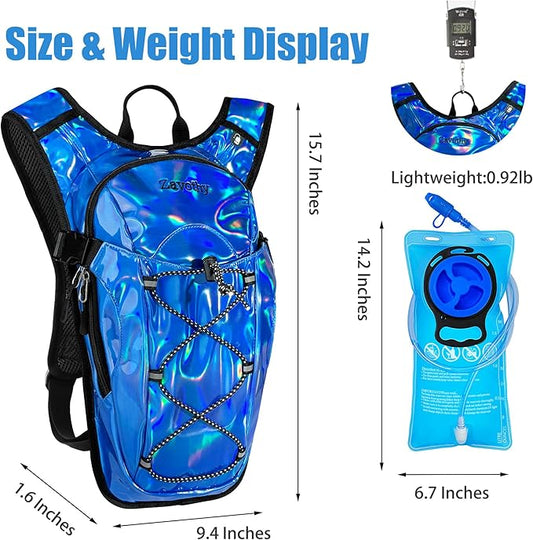 Reflective Hydration Backpack, Hydration Pack - Water Backpack with 2L Hydration Bladder, Essential for Festivals - Rave Hydration Pack for Hiking, Running, Cycling, and Festivals