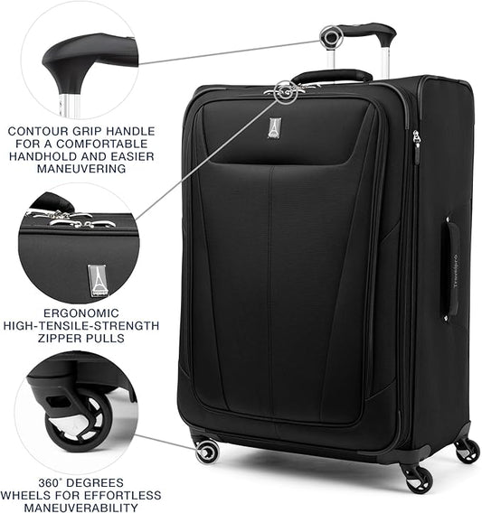 Travelpro Maxlite 5 Softside Expandable Checked Luggage with Spinner Wheels, Lightweight, 29-Inch — Black