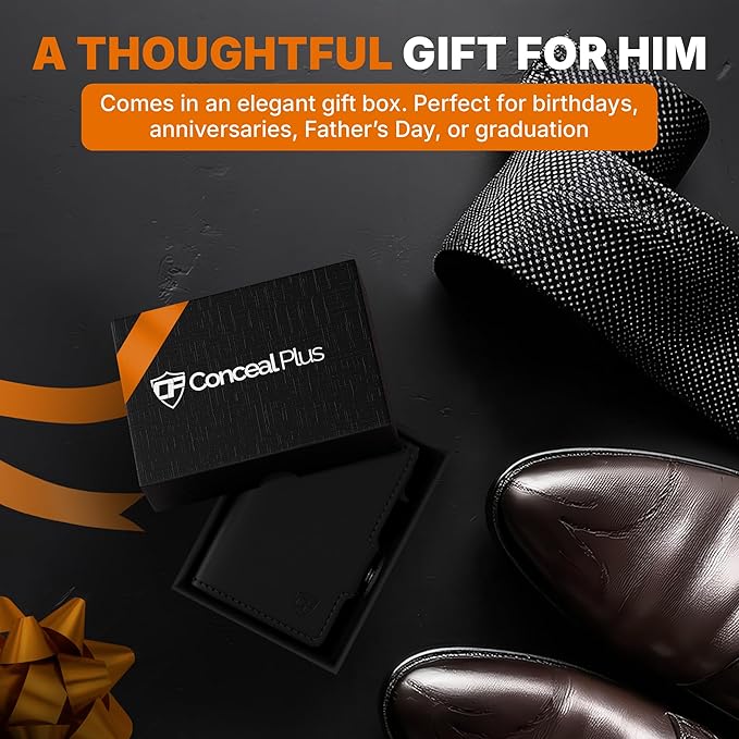 Conceal Plus Mens Wallet Card Holder, Smart Pop Up RFID Blocking Wallet, Slim Minimalist Leather Front Pocket Card Case, 6-10 Card Capacity Plus Cash Slot & ID