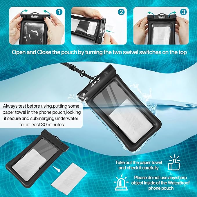 NEPHI IPX8 Floating Waterproof Phone Pouch 2 Pack-Up to 8.0",Floating Phone Case for iPhone Andriod, Dry Bags for Vacation Beach Pool Kayak Cruise Travel Essentials (Black Black 2 Pack)