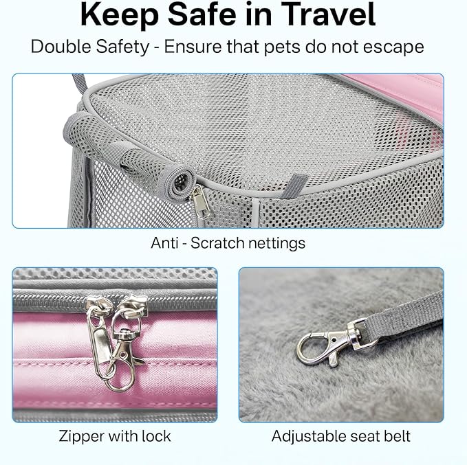 Cat Carrier Soft for Travel & Vet Visits, Expandable Soft Pet Carrier for Cats Up to 15 lbs, Breathable & Cozy Cat Bag Carrier, Airline Approved Portable Pet Travel Carrier, Pink