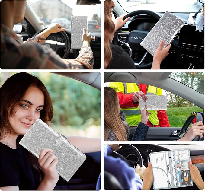 Car Registration and Insurance Card Holder, Document Holder for Cards, Driver Vehicle License Document Glove Box Compartment Organizer, Car Essentials For Women