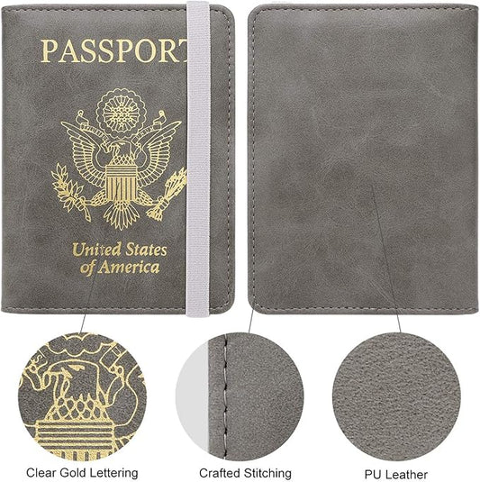 WALNEW Passport Holder for Travel, RFID Passport Cover Wallet for Women Men, PU Leather Passport Book Card Holder Case with Pen, Travelling Essentials for Flying