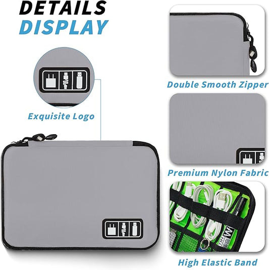 Electronics Organizer,Travel Cord Organizer Pouch, Portable Cable Organizer Bags,Travel Electronic Accessories Storage Case for Cables, Cords, Charger, Phone (Gray)