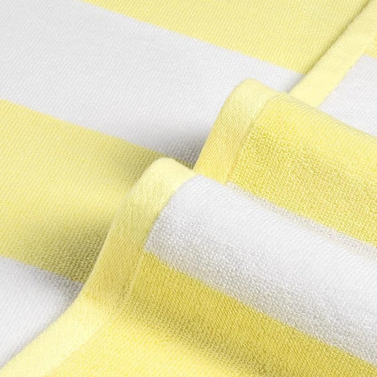 Cotton Oversized Beach Towel - 40 x70 Inch Extra Large Striped Pool Towel, Big Soft Terry Cloth Yellow Cabana Swim Towel