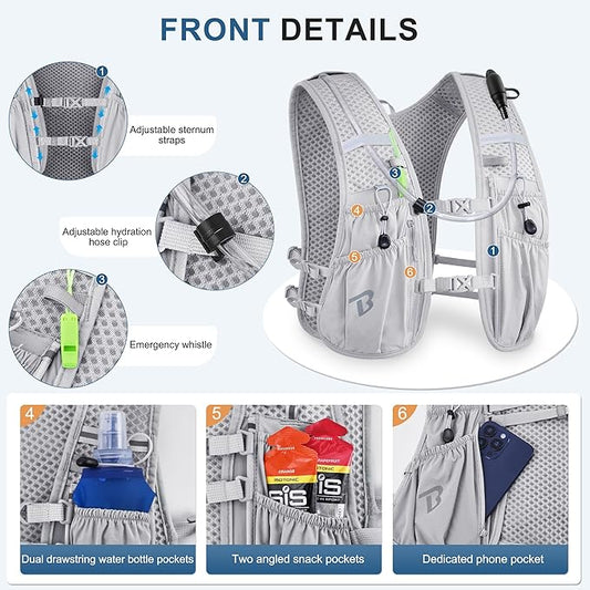 BECOJADDE Running Vest Hydration Backpack for Men Women, 5L Lightweight Running Backpack Hydration Pack for Marathon, Trail, Cycling, Hiking, Jogging