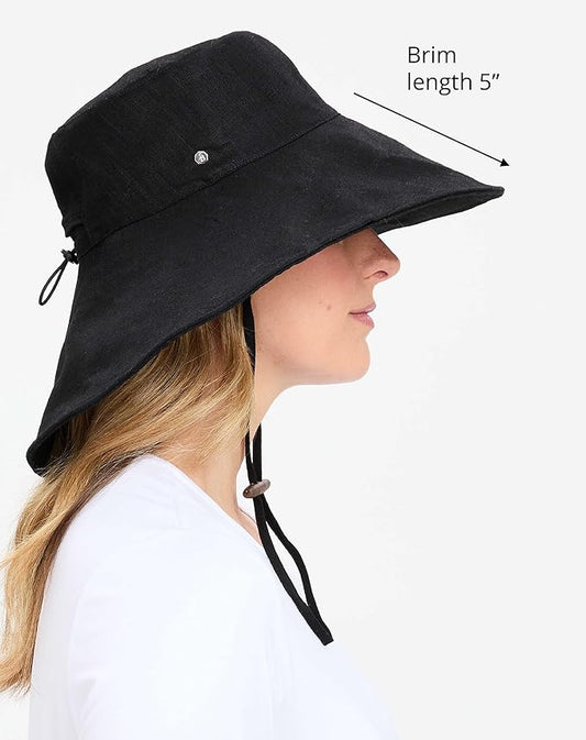 Solbari Women’s Ultra-Wide Cotton Linen Sun Hat UPF 50+, Packable, Adjustable with Ponytail Hole for Travel, Beach & Outdoors