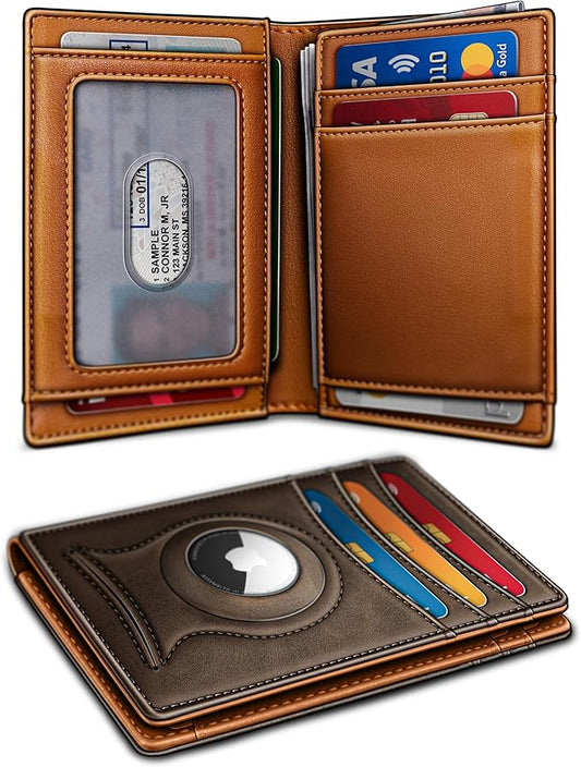 BULLIANT Slim Wallet For Men 12Cards,Magnetic Flip Build-in Money Clip Airtag Compatible-RFID Blocking