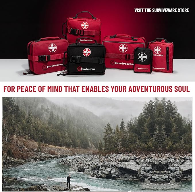 Surviveware 98 Pcs Comprehensive Premium Survival First Aid Kit - Medical Emergency Kit for Travel Camping Gear, Home Essentials & Outdoor Emergencies - HSA & FSA Eligible Survival Kit